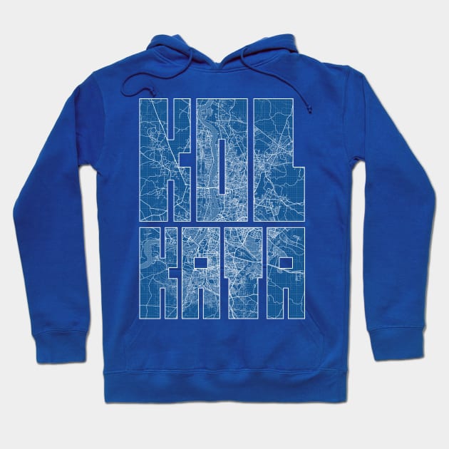 Kolkata, India City Map Typography - Blueprint Hoodie by deMAP Studio